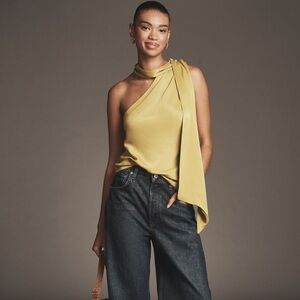 NEW Anthropologie One-Shoulder Tie Neck Top Small